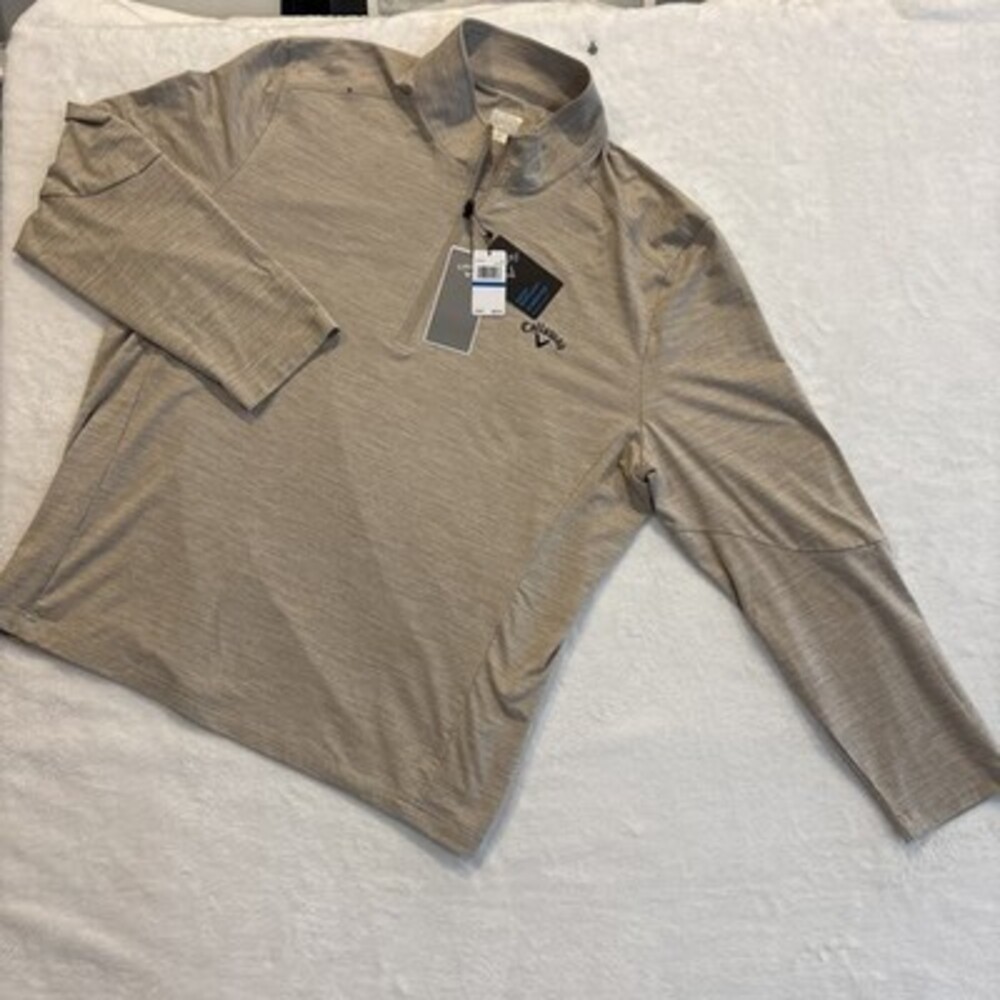 Callaway Opti Dri Pullover 1/4 Quarter Zip Khaki Tan Men's XXL Mock Neck Golf